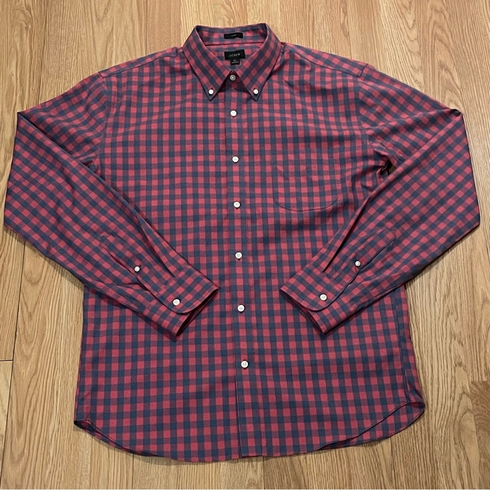 J.Crew Men’s XL Slim Long Sleeve Button Down Shirt Pink Blue Plaid Preppy